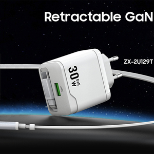 Cargador Retráctil Gan de 30w con Cable USB-C, Cargador Rápido PPS PD Tipo C para Teléfono Móvil, Cargador Portátil PD de 30w para iPhone y <span class=keywords><strong>Samsung</strong></span> - Product Image 3
