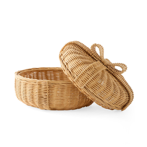 Boîte en rotin naturel tissée à la main avec couvercle, forme ronde, écologique, boîte de rangement pour enfants, fournisseur en gros, organisateur de jouets - Product Image 1