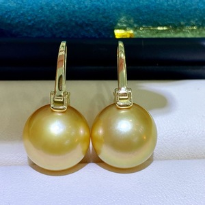 Natural Gold Bead <b>Earrings</b> Tea Gold 8-7mm 925 Pure <b>Silver</b> Water <b>Drop</b> Shape Slight Flaws for Luxury Luxury Tea Pearl <b>Earrings</b> - Product Image 3