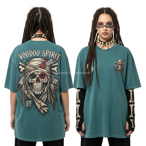 Custom Voodoo <b>Spirit</b> Graphic T Shirt Wholesale Vintage Teal Over sized 220 GSM Cotton Women Tee Manufacturer DTF Print Tops - Product Image 1