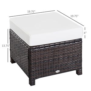 Pouf da esterno in vimini PE marrone scuro con cuscino e struttura in acciaio per patio - Product Image 3