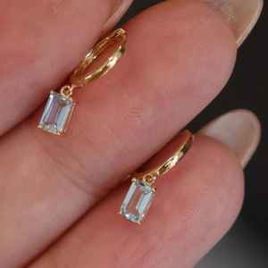 Boucles d'oreilles uniques en aquamarine, argent sterling 925, plaqué or 14 carats, faites à la main, bijoux fins personnalisés, cadeau pour femmes - Product Image 3