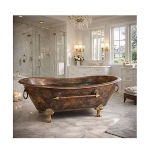Baignoire ovale de luxe vintage en cuivre, design sur pieds, patine rustique, détails ornés, style antique, élégante pour adultes - Product Image 4