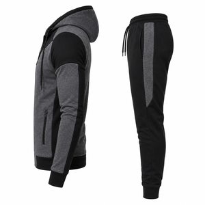 Men's <b>Hooded</b> Full <b>Zip</b> Tracksuit Color Blocking Sweatshirt And Jogger Pants Casual Athletic Wear Set Autumn Sportswear - Product Image 2
