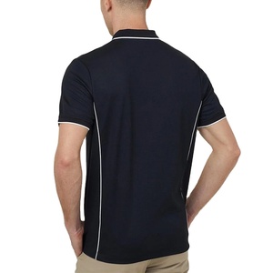 Polo à manches courtes en tricot uni bleu marine pour homme, style décontracté, bordure blanche, coupe classique - Product Image 1