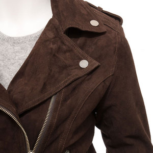 Wholesale hot selling <b>Jacket</b> <b>Women's</b> <b>Brown</b> Suede Moto <b>Jacket</b> Full Sleeve Zipper Closure Stand Collar Winter Style - Product Image 4
