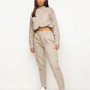 Ensemble de sweat-shirt à capuche beige surdimensionné, manches régulières, couleur unie, décontracté, unisexe, pull court, vêtements d'automne - Product Image 1