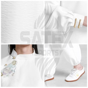 ชุดกังฟูสีขาวสำหรับผู้หญิง ผ้าฝ้าย 100% ระบายอากาศได้ดี ทรงปกติ เสื้อและเสื้อท่อนบนสำหรับศิลปะการต่อสู้ ขนาดผู้ใหญ่ - Product Image 6