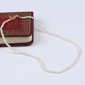 Collier de perles d'eau douce AK de 3-4 mm, lumière intense, presque parfaitement rond, brillant, transparent, tendance, niche, extrêmement - Product Image 5