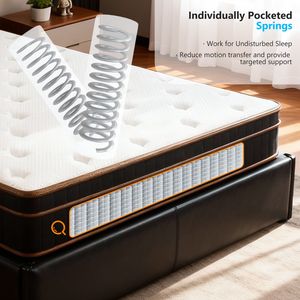 Materasso Singolo da 12 Pollici con Bordo Nero e Oro, Supporto Medio-Rigido, Materasso a Molle Queen Size per Camera da Letto/Ostello, Superficie Bianca - Product Image 5