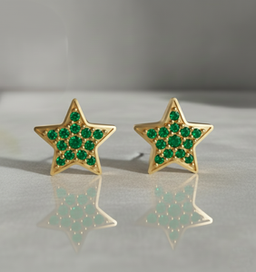 14KT Gold Natural <b>Emerald</b> Star <b>Stud</b> Earrings - Product Image 2
