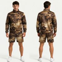 Conjunto Corto Impermeable con Estampado de Camuflaje en Tonos Tierra, Chaqueta Cortavientos Táctica para Hombre, Traje Deportivo de Poliéster Resistente al Viento para Senderismo al Aire Libre