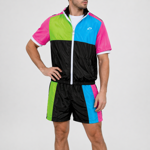 Coupe-vent en nylon surdimensionné à blocs de couleur avec fermeture éclair, imprimé sur mesure, pour homme, idéal pour l'été, avec short de jogging anti-plis et respirant - Product Image 5