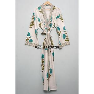 Robe Kimono Longue 100% Coton Pur à Col en V Imprimé Floral Élégant avec Cordon de Serrage pour Femme – Idéale Printemps-Été, Vêtement de Nuit et de Plage Doux et Lisse - Product Image 3