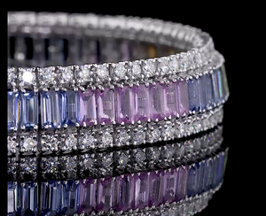 กำไลข้อมือเพชรเลี้ยงในห้องปฏิบัติการประดับพลอยแซฟไฟร์หลากสี ชุบทองคำแท้ 18K รับรองโดย IGI ของขวัญสุดหรูสำหรับงานแต่งงานและงานปาร์ตี้ - Product Image 2