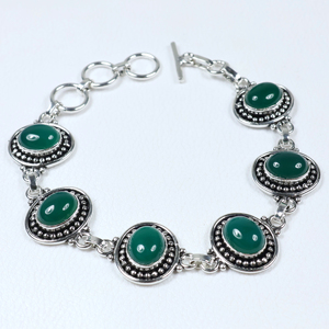 Bracelet à maillons avec fermoir à bascule en argent sterling plaqué, pierre ovale en onyx vert, style bohème ethnique, pour femmes, vente en gros - Product Image 6