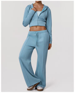Ensemble de survêtement vintage à capuche pour femme, tricoté en polyester/coton, coupe classique, motif écossais, streetwear, manches courtes, écoresponsable - Product Image 4