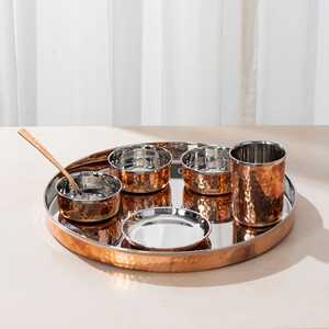 Premium Quality Classic Eco-Friendly Copper Thali Set Glass Cups Spoon Customized Water <b>Bottle</b> <b>Cleaning</b> <b>Brush</b> Home Outdoor - Product Image 1