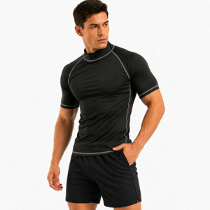 Camiseta Deportiva de Manga Corta para Hombre, Negra, Compresión, Secado Rápido, Protección Solar UPF50+, Transpirable, Ecológica, Antibacteriana - Product Image 1