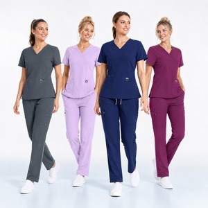 Combinaison de travail unie pour femme, décontractée, à manches courtes, uniforme médical - Product Image 3