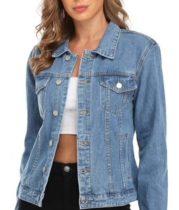Veste en jean oversize vert uni pour femme 2026, en coton de haute qualité, col montant, style urbain - Product Image 3