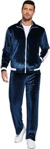 Ensemble de survêtement en velours bleu marine pour homme, fermeture éclair intégrale, coupe décontractée, vêtements de sport, matière polyester, poches latérales - Product Image 6