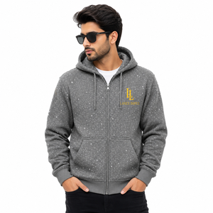 Sweat à capuche zippé gris pour homme avec imprimé étoiles, style strass personnalisé, sweat-shirt à capuche entièrement zippé, streetwear décontracté, mode, OEM - Product Image 1