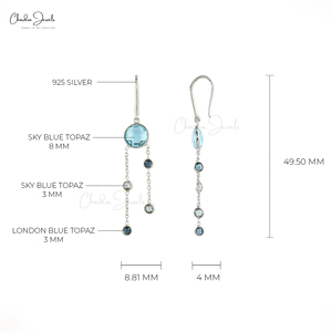 Pendientes Colgantes de Plata de Ley 925 con Topacio Azul Cielo Natural y Topacio Azul Londres, Bañados en Rodio, ¡Gran Venta! - Product Image 3