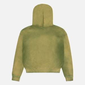 Sudadera con capucha unisex 100% algodón con parche de letras bordado, pedrería y cremallera, efecto lavado ácido - Product Image 2