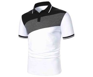 Men's Color <b>Blocked</b> Polo Shirt Short Sleeve Polyester Cotton T Shirt Breathable Soft Casual Shirt with Custom <b>Rubber</b> Logo - Product Image 4