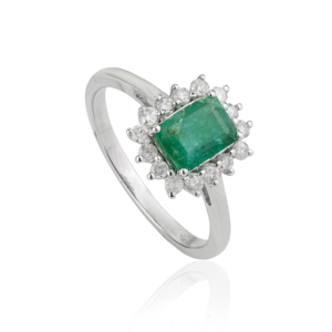 925 Sterling <b>Silver</b> 100% Authentic <b>Emerald</b> & Diamond Halo Fine <b>Ring</b> For Women's May Birthstone Jewelry - Product Image 3