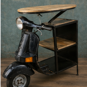 Table de bar vintage style scooter, design industriel, structure métallique, plateau en bois, ensemble de meubles de bar pour la maison - Product Image 2