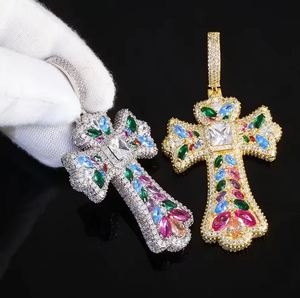 Iced Out Colorful <b>Cross</b> Pendant 935 Silver Plated Large Baguette Moissanite Custom <b>Charm</b> Design Luxury Hip Hop Gift - Product Image 5