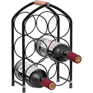 Elegante Estante Metálico para 6 Botellas de Vino con Asa de Madera, Diseño Moderno, Ahorro de Espacio, para Cocina, Bar y Armario - Product Image 1