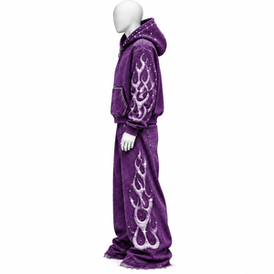 Ensemble survêtement AMSEC INDUSTRY personnalisé avec strass imprimés, à capuche, fermeture éclair, manches longues, coupe ample, style streetwear, pantalon de survêtement, en vente - Product Image 3