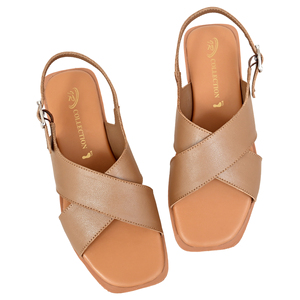 Sandales en cuir véritable marron pour femme – Élégantes sandales plates à bout ouvert avec bride arrière réglable à boucle - Product Image 4