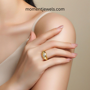 แหวนมอสซาไนต์รูปไข่ชุบทอง 18K เงินแท้ 925 ดีไซน์เรียบหรูสำหรับผู้หญิง - Product Image 3