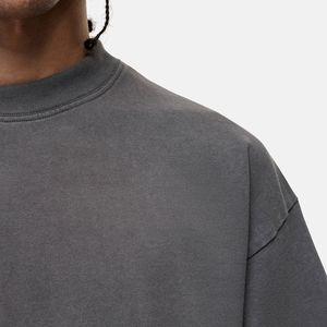 Camiseta de Jersey de Algodón Teñido Liso Extra Grande para Hombre, Manga Corta, Cuello Redondo, Color Sólido Informal, Negro Gris - Product Image 3