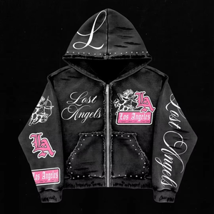 Sudadera con Capucha Personalizada de Alta Gama, Mezcla de Poliéster/Algodón, Estilo Urbano Y2K, Retro, con Serigrafía y Pedrería, Unisex, para Invierno - Product Image 1