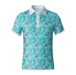 เสื้อโปโลแขนสั้นลายดอกไม้สีน้ำเงินสำหรับผู้ชาย ผ้าโพลีเอสเตอร์ทอเนื้อระบายอากาศ สวมใส่สบาย - Product Image 2