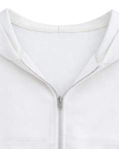 Sweat-shirt à capuche court zippé pour femme, personnalisé par le fabricant, blanc et en molleton de coton, color block, style streetwear décontracté - Product Image 5