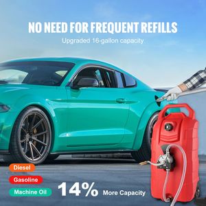 Tanque de Combustible Portátil de 16 Galones con Bomba Manual, Ruedas de Goma, 7.8 L/min, Contenedor de Almacenamiento de Gasolina para Transferencia y Almacenamiento de Combustible en Vehículos - Product Image 2
