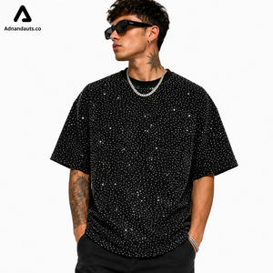 T-shirt personnalisé avec strass sur toute la surface |   T-shirt streetwear surdimensionné de luxe avec strass, fabricant de marques privées - Product Image 5