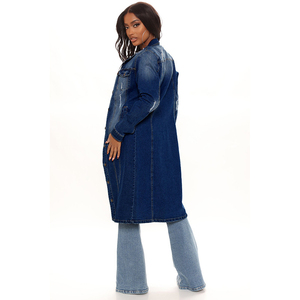Gabardina Larga de Mezclilla Azul para Mujer, Chaqueta Cruzada con Cuello de Solapa y Cinturón - Product Image 2