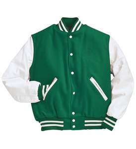 Nouvelle veste de baseball Varsity en laine verte avec manches en cuir noir - Product Image 3