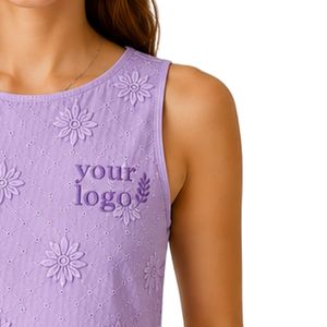Top Corto Morado Lavanda con Bordado Floral para Mujer, Chaleco de Verano sin Mangas de Algodón, Top Casual de Moda Urbana con Logotipo Personalizado - Product Image 4
