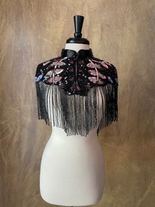 Luxury <b>Silver</b> Hand Embroidered Beaded Fringe <b>Cape</b> Blouse Designer Sequin Tassel Shoulder Collar Women's High Quality HUSSAIN - Product Image 5