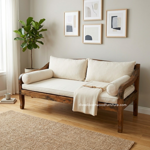 Handcrafted Rustic Sofa <b>Bed</b> with <b>Cushion</b> Included Natural Reclaimed Boat Wood Eco-Friendly Knockdown Living Room Indoor Outdoor - Product Image 4