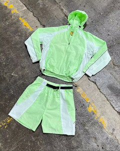 Ensemble de survêtement coupe-vent pour homme, veste et short en polyester, tenue de sport respirante et confortable pour activités de plein air - Product Image 1