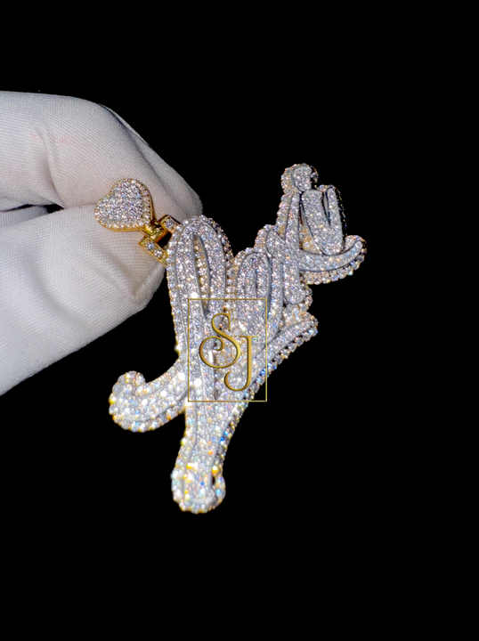 Men's Hip Hop 925 Solid Silver Iced Custom Initial Name Necklace With Heart Bail VVS Moissanite Diamond Big icy Pendant for Gift